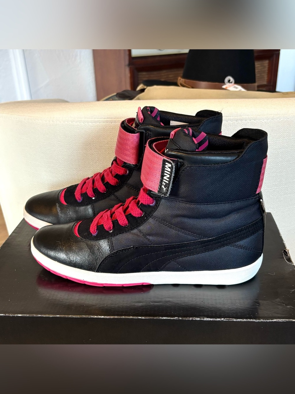 Puma x Mini Cooper Shoes 7.5 Womens Black Pink Limited Edition Strap Sneakers Y2